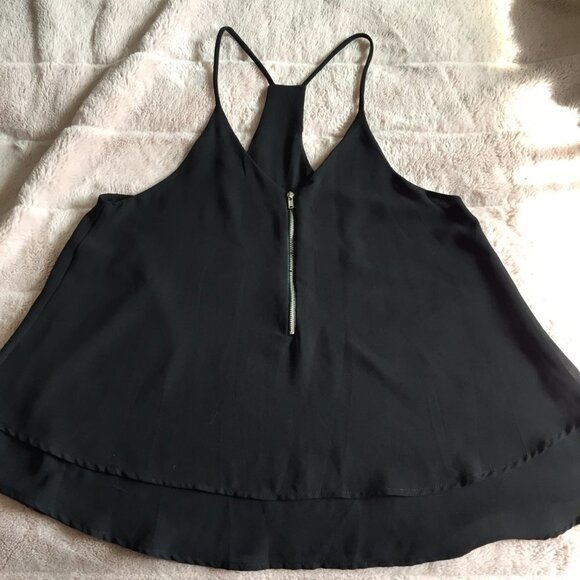 Black 2 Layer Sheer Camisole With Front Zipper - Picture 5 of 7